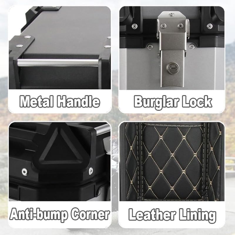 Garvee Baúl De Aluminio Negro Mate para Motocicleta De 55 l. Estuche Impermeable y Antipolvo para Casco, con Cerradura De Seguridad, Cierre Rápido, Bandas Reflectantes, Respaldo y Antirrobo.