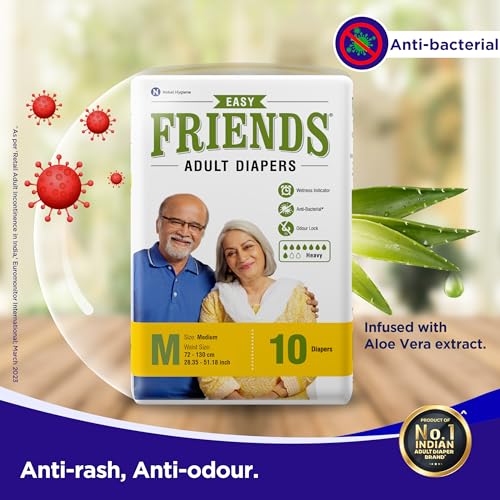 Image of Friends Easy Adult Diapers Tape Style (Medium) with odour lock and Anti-Bacterial Absorbent Core- Waist Size 28-44 Inch ; 71.12-111.76 Cm
