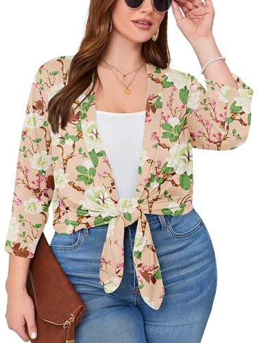 Image of AusLook Women's Plus Size Lightweight Open Front Cardigan 3 /4 Sleeve Cover Ups Shrugs Shawls and Wraps Kimono Jacket Coat