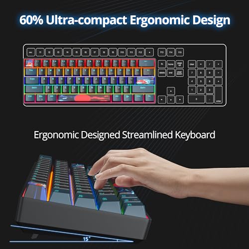 Image of 60 Percent Gaming Keyboard 61 Keys Portable Mechanical Keyboard Rainbow Backlit Ultra Compact Wired Keyboard Red Switch for PC Laptop Gamer(61 Monster-B)