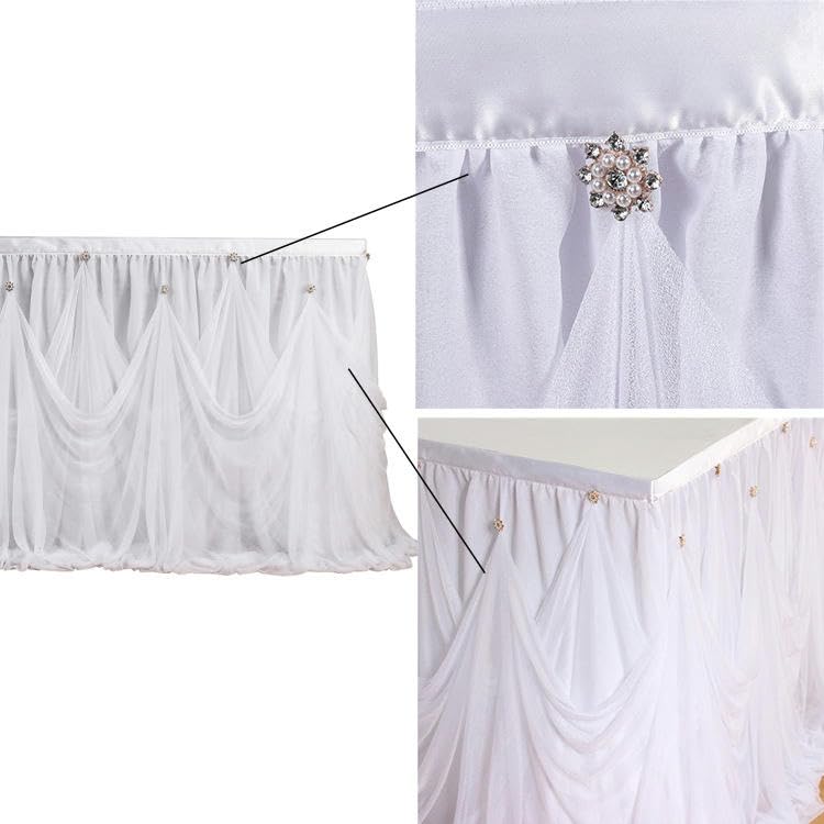 6/9FT * 77 cm falowany puszysty tiulowy spódniczka tutu z zawieszką ze strasu, szyfonowy obrus na wesela, baby shower, plisowany obrus