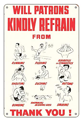 Novelty Vintage Ideal for Home Bedroom Dining Room Kitchen Gift - Swimming Pool Rules Patrons Metal Sign - Tin signs Metal Poster Gift 200mm x 300mm