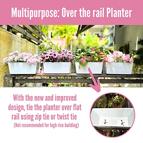 Lalagreen Hanging Planter For Rail - 2 Pack, 12 Inch White Metal Rectangle Hanging Flower Pots Deck Rail Fence Bucket Modern Countryside Style Window Box Plant Holder With Hooks Outdoor Porch Decors #TOP6