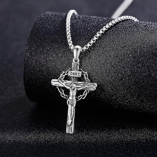 Jesus Crucifix Necklace 925 Sterling Silver Crucifix Cross Pendant Protection Jewelry Gift for Men Women2