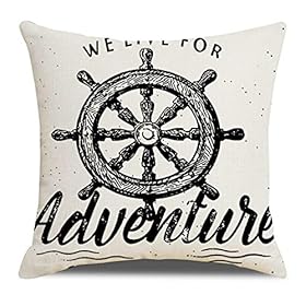 7COLORROOM Set of 4 Nautical Decorative Pillow Covers Navigation Voyage Compass & Anchor Cushion Cover Beach/Ocean Style… 51Ta M2hYFL. SS280