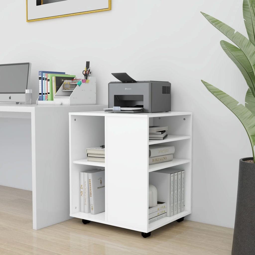 Contenedor con ruedas blanco 60 x 53 x 72 cm, material de madera, armario multiusos con 4 ruedas para oficina, hogar, oficina, sótano, cocina, taller