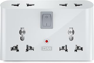 GM 3 Pin 6 AMP Universal Multiplug Travel Adapter with 4 Charging Point | Useful for Home Applications, Mobiles, Computers, Laptops | Adapter with Inbuilt Surge Protector & Power Indicator | GM 3019