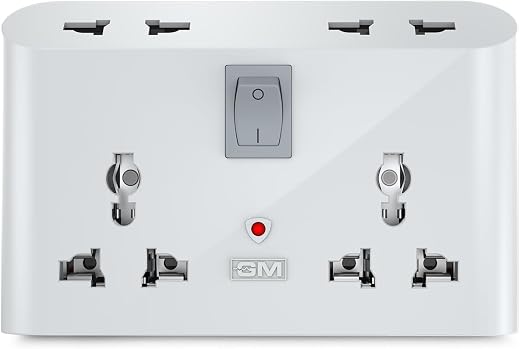 GM 3019 3 Pin Universal Multi Plug Travel Adaptor with 6 AMP for Home Applications, Computers, Laptops