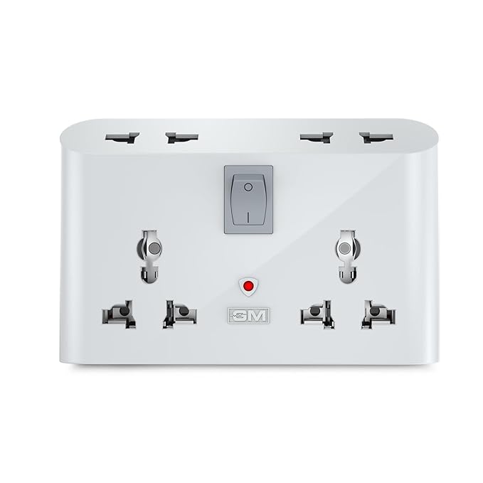 GM 3 Pin 6 AMP Universal Multiplug Travel Adapter with 4 Charging Point | Useful for Home Applications, Mobiles, Computers, Laptops | Adapter with Inbuilt Surge Protector & Power Indicator | GM 3019
