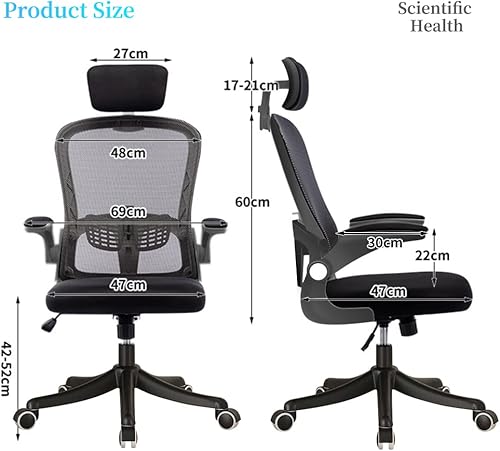 Miniatura 2 de Silla de oficina ergonómica de malla, silla de computadora de oficina con soporte lumbar ergonómico, reposacabezas y reposabrazos abatible de 90,