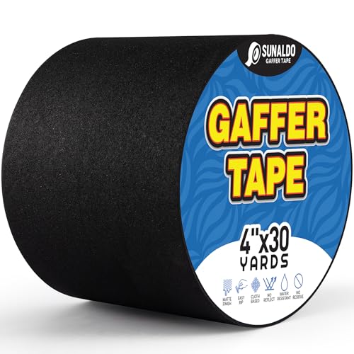 Image of Gaffers Tape Heavy Duty, Easy to Rip, Residue-Free Professional Grade Floor Tape for Electrical Cords, Matte Finish Non Reflective, Weather Resistant (1, Black, 4 inch x 30 Yards)