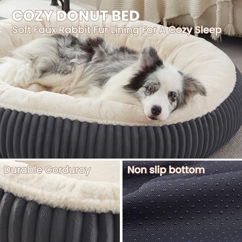 Image of 45 inches Donut Dog Bed for Extra Large Dogs,Calming Round Pet Bed with Removable Cover, Washable Milk Plush Faux Fur, Fits Pets up to 100 lbs(Charcoal,XL)
