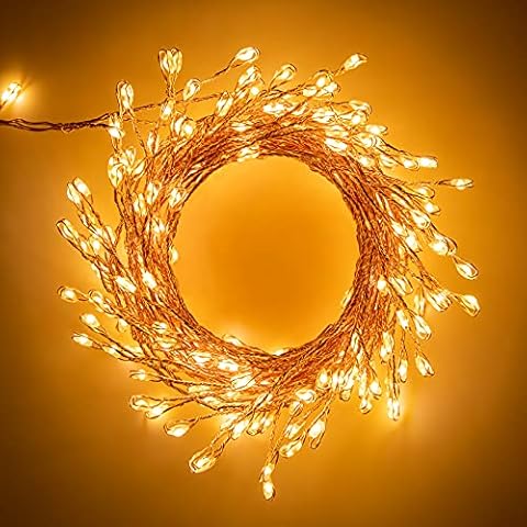 Minetom 10-Foot Warm White Cluster Fairy Lights, 200 LEDs, 8 Lighting Modes, IP44 Waterproof, Indoor/Outdoor Use Cover