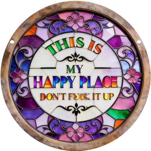 This Is My Happy Place Dont F It Up Sign 11.5 Inch Acrylic Wall Decor Vibrant Colors Round Garden Sign for Home Garden Bar Farm Coffee Shop Decor