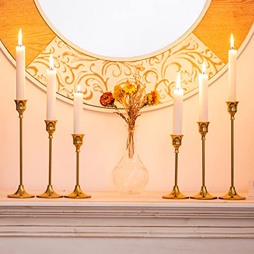 Inweder Kerzenhalter für Kerzenständer Deko Wohnzimmer - 6er Set Gold Kegelkerzenhalter Kerzenhalter aus Metall für Tischdekoration Hochzeit Wohnkultur Essen Passend für 2cm Durchmesser Kerzen Cover