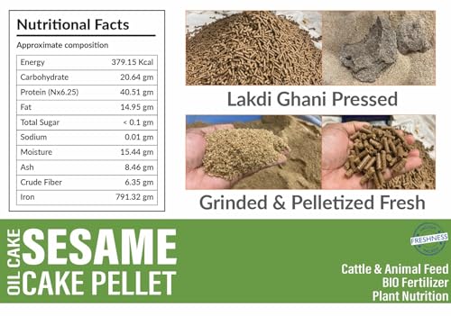 Image of WOODFRESS Wood Pressed Oil Cake Pellets, Cattle & Animal Feed, Plant Fertilizer, Food for Cow, Buffalo & Bulls (Sesame Oilcake Pellets 5Kg)