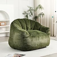 mikibama 41.4\" Bean Bag Chair with Arms,Comfy Faux Fur Boneless Beanbag Chairs for Adults and Kids, Channel Tufted Lazy Floor Sofa Chair for Living Room Apartment,Bedroom Dorm(Green)