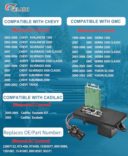 Image of HVAC Blower Motor Resistor for 1999-2006 Chevy Avalanche Silverado Tahoe Suburban & GMC Sierra Yukon | OE Replacement Part #22807122, 973-409, 89019089, 15-81087 | Manual AC Control Module