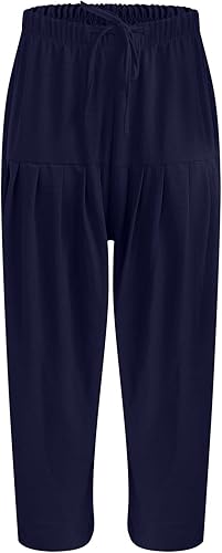 Miniatura 4 de Pantalones capri para mujer, talla grande, plisados, recortados, pantalones de harén cónicos, holgados, elegantes, casuales