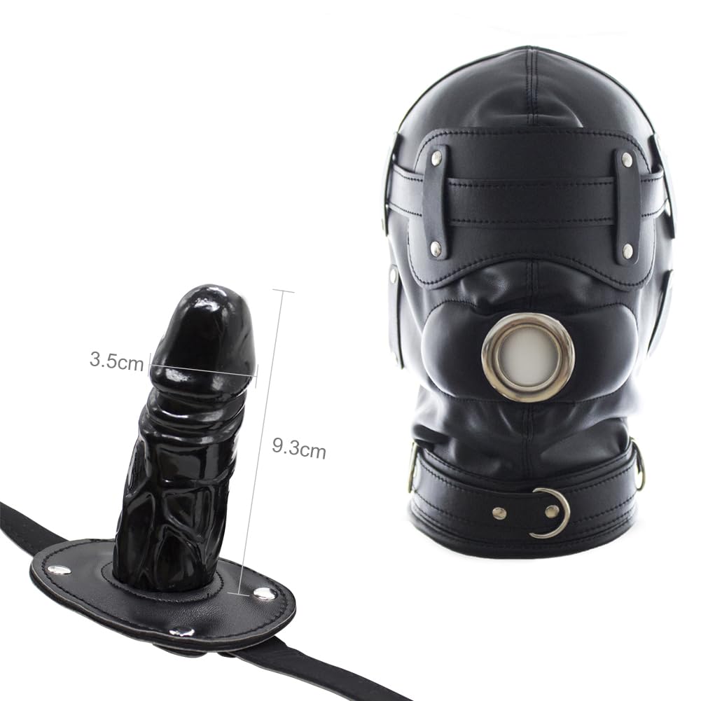 Roluck Masque de bondage avec gode bouche bâillon 3 serrure masque de tête SM réglable pour couple fétiche jouet sexuel (L)