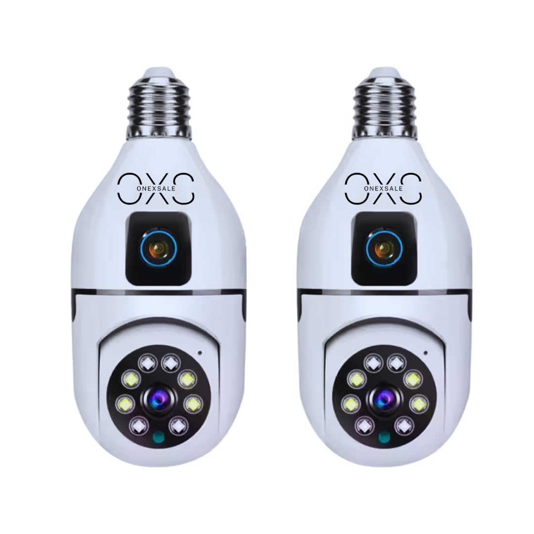 OneXsale 2-Camera WiFi Bulb CCTV Kit | 1080P HD Dual Lens | 360° PTZ Panoramic Security System