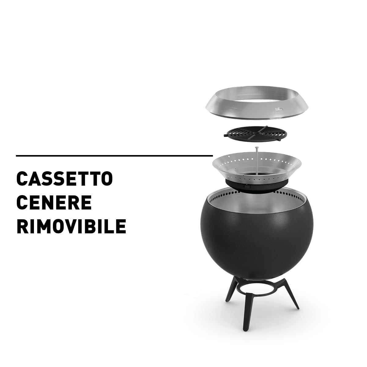 Höfats - Braciere Moon 45 senza fumo con base bassa in acciaio inox - Braciere smaltato con tecnologia carburatore per legno