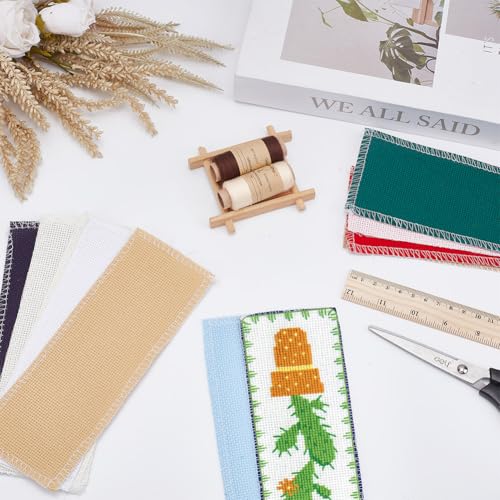 Image of arricraft 24 Pcs Blank Cross Stitch Bookmark, 14 Count Cloth Book Marker Colorful Cross Stitch with Embroidery Edge Rectangle Embroidery DIY Bookmark for Crosstitch Project 2.99x7.87inch(7.6x20cm)