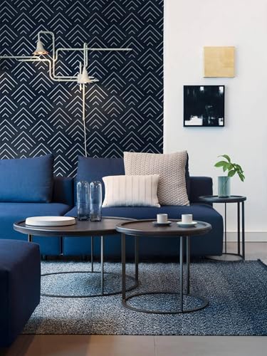 Image of TEKCOOL Self Adhesive Wallpaper Blue and Gold Pattern Peel and Stick Wallpaper Gold Lines Geometric Sticky Back Vinyl Removable Contact Paper Wall Covering Decorative Film DIY 45x300cm (Blue-3pc);