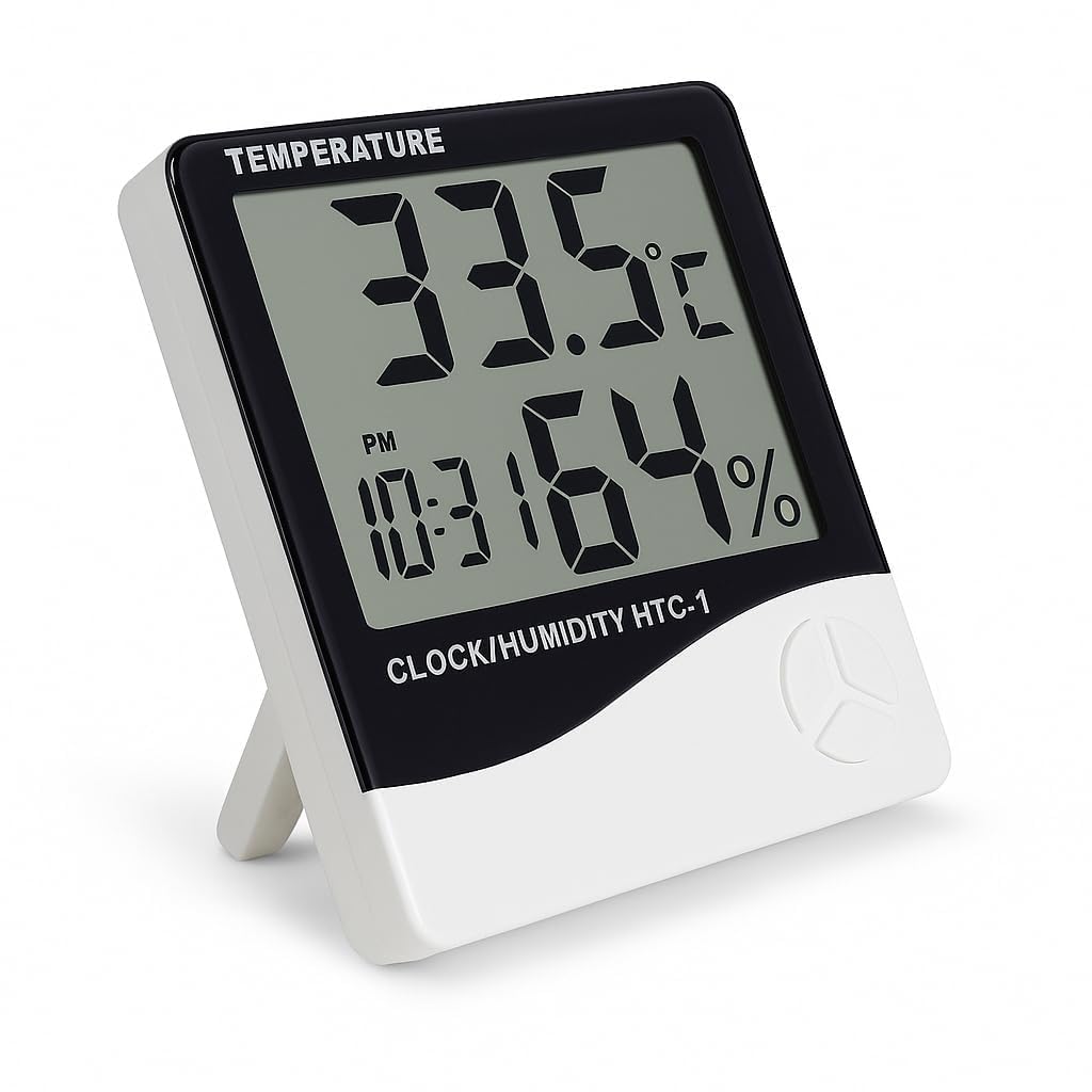 Digital Thermometer Hygrometer HTC-1, Temperature and Humidity Monitor with Clock, LCD Display-picture-32