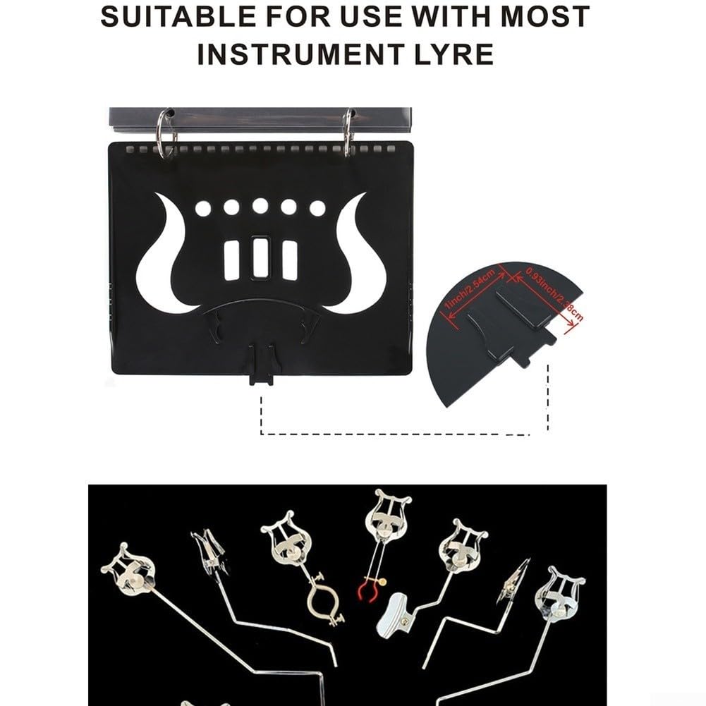 Support de partition de fanfare avec lyre en plastique transparent et léger pour instruments en laiton, classeur de musique sécurisé à clipser pour étudiants et professionnels, noir