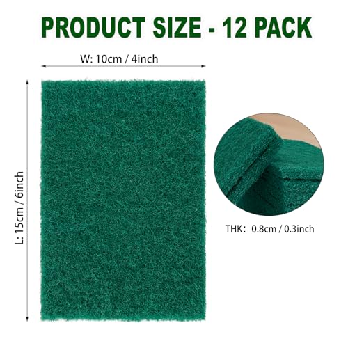 Image of 12 Pcs /Pack Green Heavy Duty Scouring Pads Reusable Household ScrubPads for Kitchen and Dish Cleaning Tool