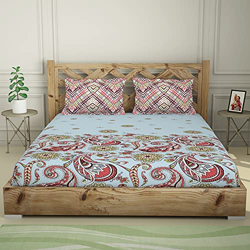 Image of SPACES Atrium 100% Cotton Soft Feel Skin Safe Breatheable Large Bedsheet with 2 Pillow Covers 274CMX274CM / 43CMX68CM Ornate - Delicate Blue
