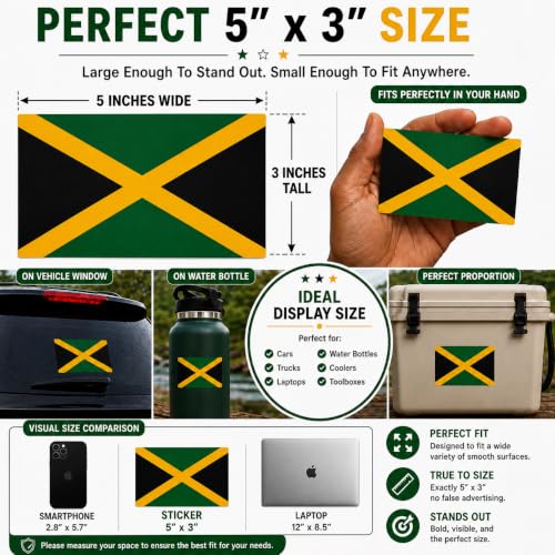 Image of Jamaican Flag Vinyl Flag Stickers, Car Decals, Waterproof Indoor Outdoor, Laptop Stickers, Car Bumper, Jamaica Flag, 5 x 3 Inches, Set of 3