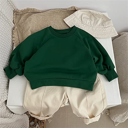 Generic Unisex Sweatshirt Pure Color Crew Neck Pullover Long Sleeve Soft Cotton Casual T-Shirt for Kids (Green, 4-5 Years)3