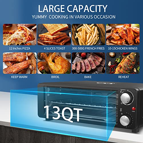 Pizza Oven Baker Indoor Fits 12" Pizza, 4-Slice Convection Toaster Oven Cooking with Removable Pizza Door, Flip Up & Away for Space Saving, High Capacity Black - Image 4
