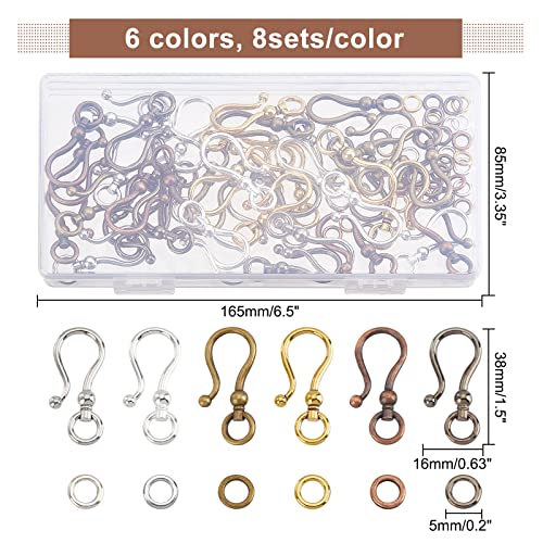 CHGCRAFT 48sets 6 Styles Tibetan Style Alloy S Hook Clasps for Bracelet Necklace Jewelry Making Mixed Color, 1.5x0.63x0.3inch - Thumbnail 2