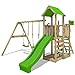 FATMOOSE Parco giochi in legno MagicMango Giochi da giardino con altalena e scivolo mela verde, Torre d'arrampicata da esterno con sabbiera e scala di risalita per bambini