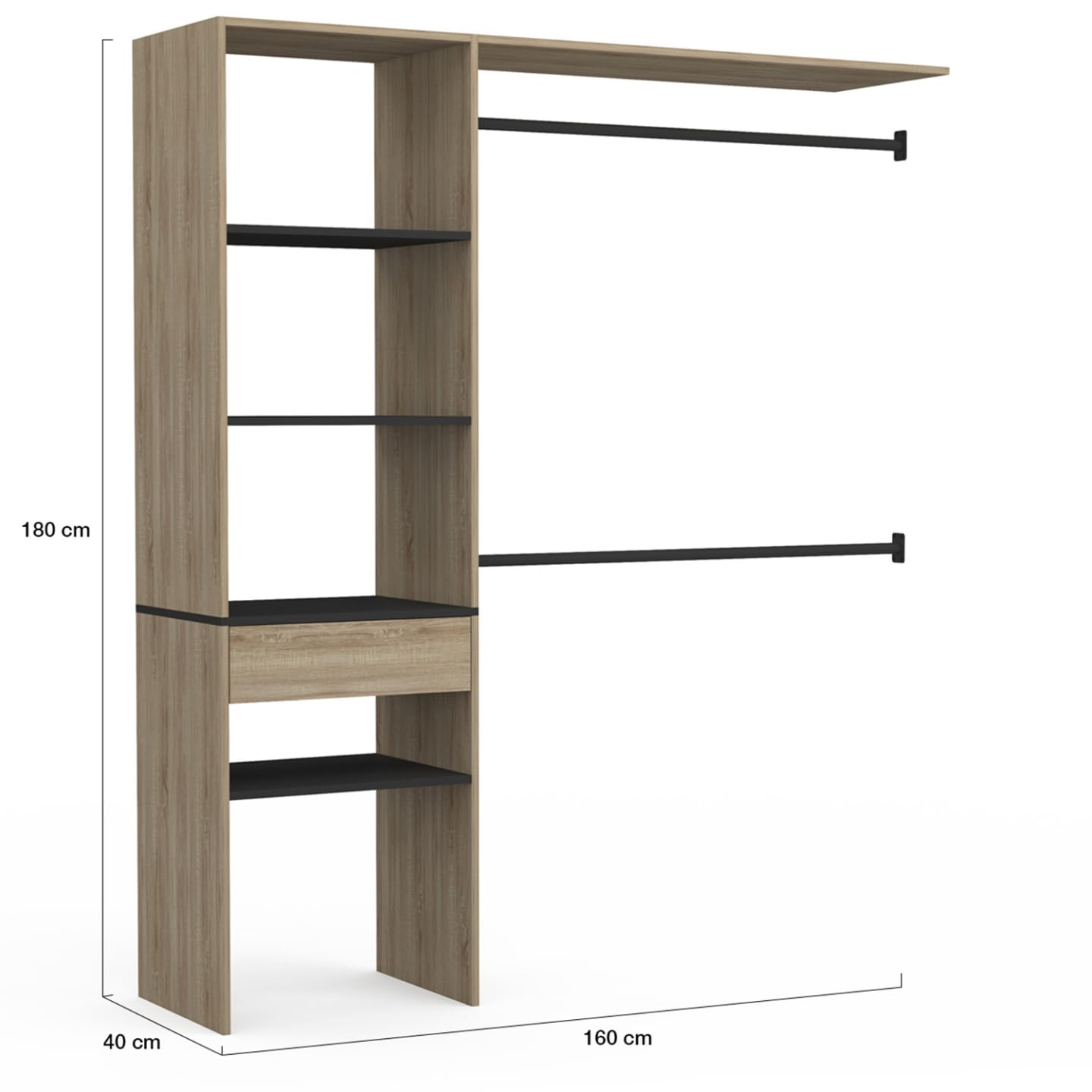 IDMarket - Kit dressing penderie MELINE 160 x 40 x 180 cm hêtre