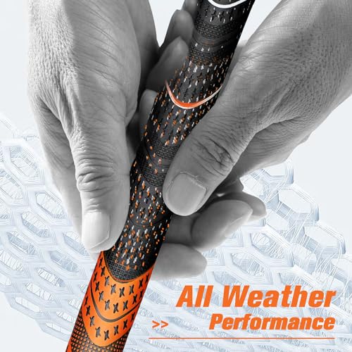 Geoleap Golf Grips Set of 13- Cord Rubber Compound Material, Hybrid Golf Club Grips, All Weather Performance.(Orange, Standard) — view 3