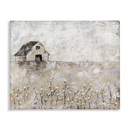 Stupell Industries Barn Distressed Landscape Cotton Field Florals, Designed by Britt Hallowell Canvas Wall Art, 30 x 40, Beige