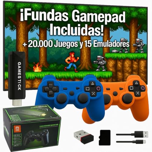 Genérico Consola Retro con 2 Mandos y 2 Fundas Protectoras Colores + 20.000 Juegos Preinstalados en 15 Emuladores - Videojuegos Clásicos - Videoconsola Arcade Pincho Stick hdmi para TV Tele