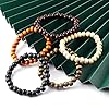 MILAKOO 5 Pcs Wooden Beaded Bracelet Bangle for Men and Women Elastic 8MM Beads #5