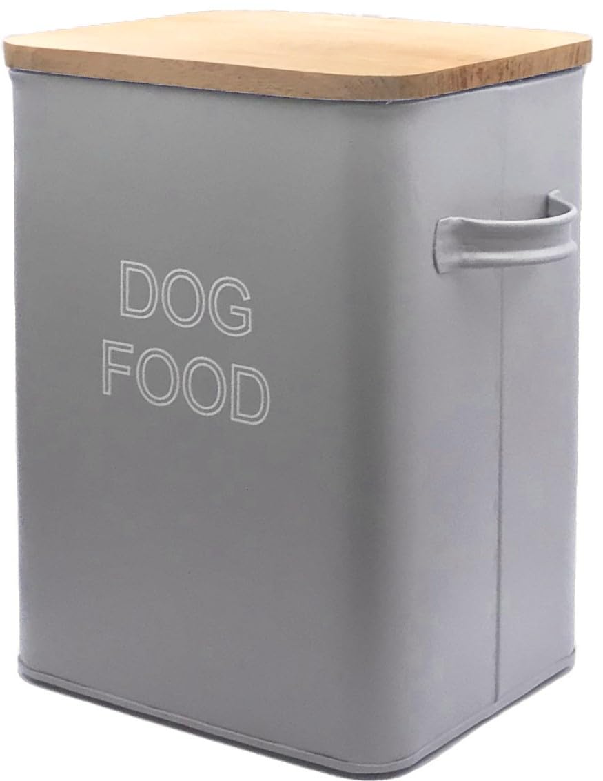 Nobel Dog Food Storage Tin with Wooden Lid with Scoop Non Slip Pads