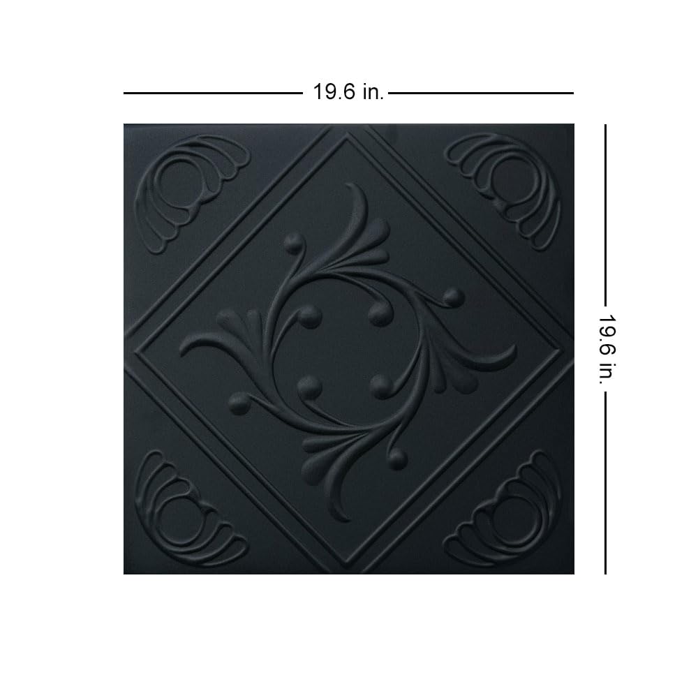 À LA MAISON CEILINGS R02 Diamond Wreath Foam Glue-up Ceiling Tile (21.6 sq. ft./Case), Pack of 8, Black Matte