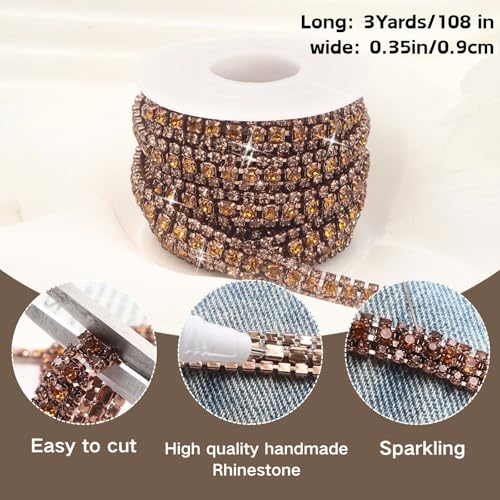 Bijou Joon 3 Yards 3 Rows Champagne Brown Crystal Rhinestone Chain Trim for Crafts, Rolls and Colors Bling Close Embellishments for Jewelry Making, Wedding Cake by Bijou Joon - Used condition - Image 3