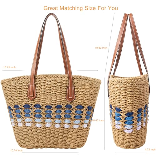 Image of Straw Shoulder Bag for Women Woven Tote Handbags Straw beach bag for Summer Vacation Travel