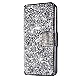 DECVO Wallet Case Compatible with iPhone 7 iPhone 8, Glitter Diamond Bling Rhinestone Flip Case Magnetic Bright Crystal Protective Leather with Card Slot and Kickstand (Sliver)