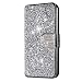 DECVO Wallet Case Compatible with iPhone 7 iPhone 8, Glitter Diamond Bling Rhinestone Flip Case Magnetic Bright Crystal Protective Leather with Card Slot and Kickstand (Sliver)
