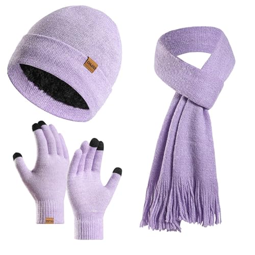 Gants écharpe bonnet femme tricoté épais d'hiver avec cache cou