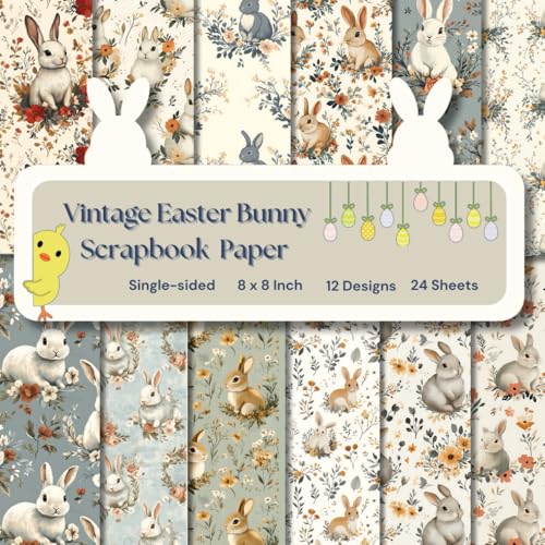 8 x 8" Vintage Easter Bunny Scrapbook Paper: Colorful Floral Decorative Sheets for DIY Crafts, Journaling, Albums, Invitations, Gift-wrapping: Premium Color Interior, 12 Designs, 24 Sheets image 2